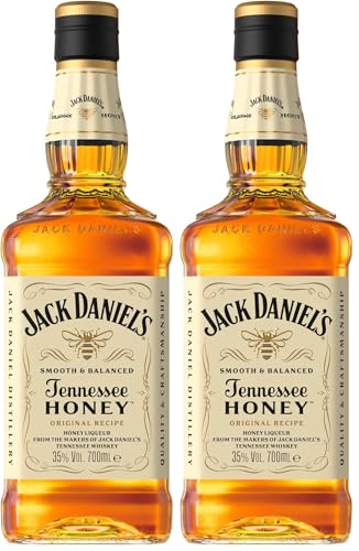 Jack Daniel's Honey Whiskey, Combina Jack Daniel’s Tennessee Whiskey y un Toque de Miel, Sabor Caramelo, 35% Vol. Alcohol, 700ml (Paquete de 2)