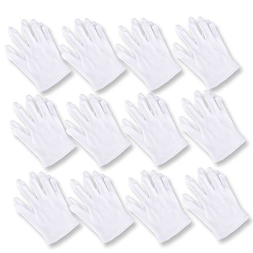 Preisvergleich Produktbild Baumwollhandschuhe, UEETEK 12 Paar Elastische Schutzhandschuhe für Catering / Gartenarbeit / Kostüm / Münzsammlung ETC, Weiß ,23 * 12 CM (L * W)
