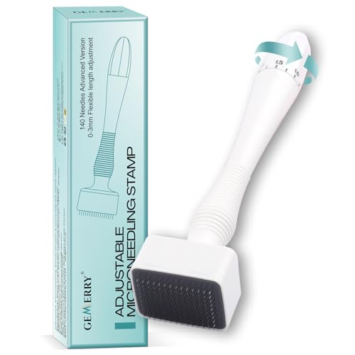 GEMERRY Derma Stamp 140 Microneedle Stamp Adjustable 0-3.0 mm Microneedling Pen Dermapen for Hair Beard Growth