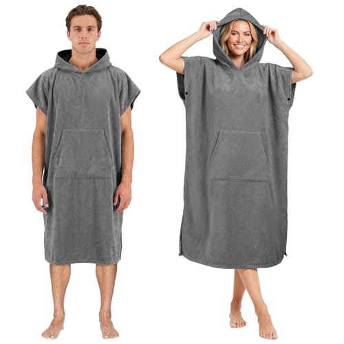 AUYAO Handtuch Poncho Unisex Mikrofaser Surf 110 * 78 cm Bade-Poncho Kapuze Surf-Ponchos für Erwachsene Quick Dry Badeponcho Bademantel Hooded Changing Towels Damen Beach Change Robe - Hellgrau