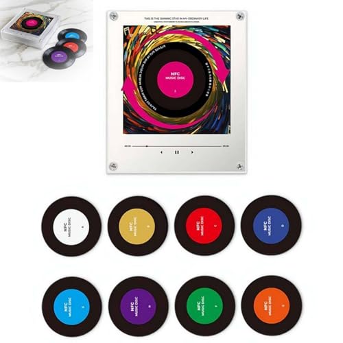 Retro Music Fridge Magnets with Player Set 9 Pcs Vintage Vinyl Record Refrigerator Magnets 128MB Programmable NFC Enabled Music Player Unique Aesthetic MusicGifts for Home Office