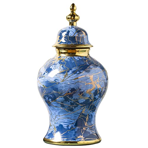 Vase de gingembre en céramique bleu et or en porcelaine artisanale