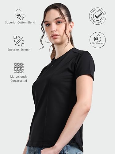 Image of STELLERS Womens Spiumo Cotton Solid Crew Neck T-Shirt Regular Fit | Odour Resistant | Quick Dry | Stretchable | Lightweight