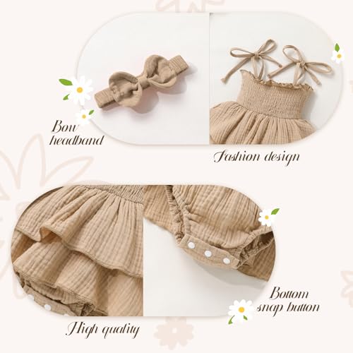 YOUNGER TREE Baby Girl Clothes Infant Summer Romper Dress Sleeveless Bodysuit Jumpsuit with Headband Toddler Outfits4