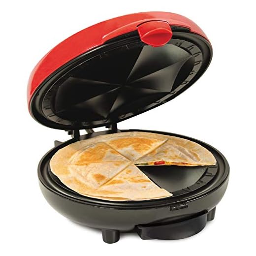 Taco Tuesday EQM8 6-Wedge Electric Quesadilla Maker with Extra Stuffing Latch, Red