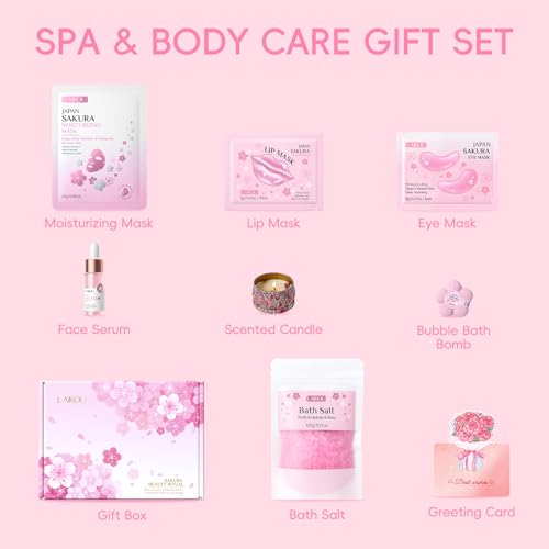 LAIKOU Sakura Set de Regalo Mujer spa Relax, 8 piezas Cuidado Personal para Mujer Regalo, Suero, Máscaras, Vela Perfumada, Sales de Baño y Bomba, Regalos para Cumpleaños Navidad San Valentin - imagen 8