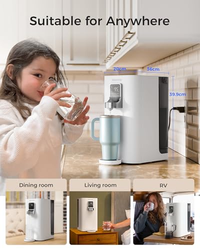 Waterdrop K19-H Sorfortheizung Heißwasserspender, Auftisch Umkehrosmoseanlage Mobil Kein Wasseranschluss, TDS Reduzieren, Kalkfreies Trinkwasser, 4 Temperaturstufen