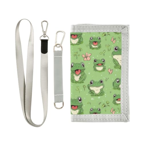 Wusikd Funny Frogs Kids Wallet for Boys Girls Green Animals Toddler Trifold Wallet Novelty Wallet for Teens Women Men