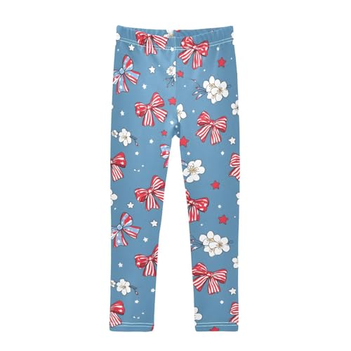 Cute Stripe Bow Flower Girls Leggings Soft Stretch Workout Yoga Dance Pants for Kids Casual Tights