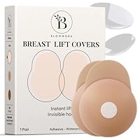 Bloomora Cache-Tétons Femme Push-Up – Coques Poitrine Autoadhésives en Silicone Réutilisables – Remonte-Seins Invisible avec Languette – Taille 1 (Bonnet C–D) – Crème