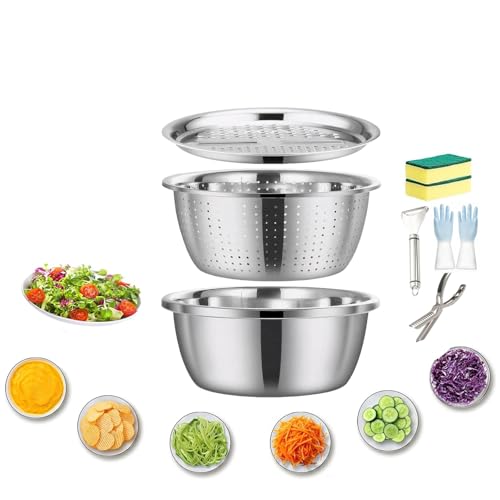 Lavabo multifuncional acero inoxidable con herramienta for preparar costillas y pelador de maíz, guantes de goma, 2 esponjas for fregar y limpiar platos, 3 en 1, de acero inoxidable alemán(10.24ich)