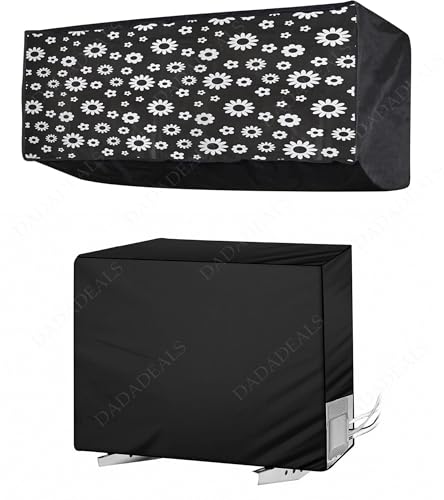 Image of Split AC Cover Combo Set 1.5 Ton | Indoor Outdoor Waterproof & Dustproof Protection | Durable, Breathable Fabric | These Covers Help Maintain Airflow | Black Polka