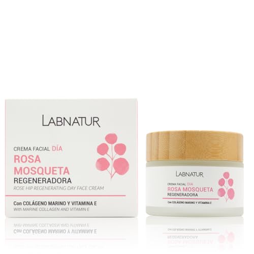 Labnatur Crema Facial Rosa Mosqueta   Con Colágeno Marino, Aceite de Avellanas y Vitamina E   Cicatrizante, Regeneradora y Antiarrugas   Para Manchas y Cicatrices   Fabricada en España   50 ml