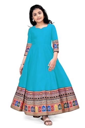 Image of Cotton Silk Long Anarkali Kurta for Girls