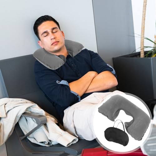 Almohada Inflable de Viaje de Poliéster Gris Compacta miniatura 7