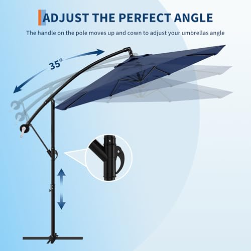 10FT Cantilever Umbrella outdoor patio, Offset Patio Umbrella with Easy Lift & Tilt Adjustment, UV Protection Fade Resistant for Deck, Pool, Garden, Navy Blue