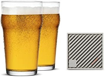 LUXU Pint Glasses with a Silicone Coaster,20oz British Beer Glass,Classics Craft Beer Glasses,Premium Beer Glasses Tumbler Set of 2, Pub Beer Glasses Easy Stacking in The Cupboard