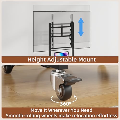 AFLUI Rolling TV Stand with Wheels and Mount & Fabric Drawer - Entertainment Center with Power Outlet and Small TV Stand for Bedroom, Living Room - 15" Black by AFLUI - Used condition - Image 5