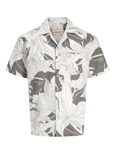 JACK & JONES Jprblubahamas Print Resort S/S Shirt, Steeple Gray, S