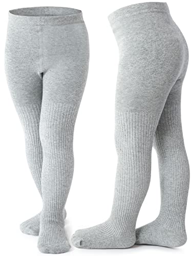 Soudittur 2 Pares Thermal Tights Medias para Niñas Pantimedias Algodon Calcetines Altos Bebe Invierno (Gris, 98-104) Cover
