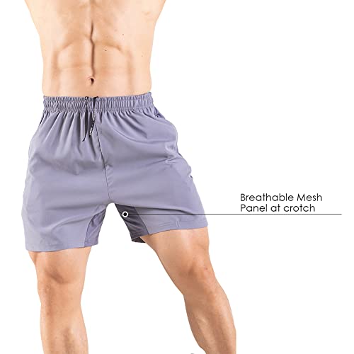 Gaglg Men's 5" Running Shorts 2 Pack Quick Dry Athletic Workout Gym Shorts With Zipper Pockets Black/Gray,Medium #TOP3