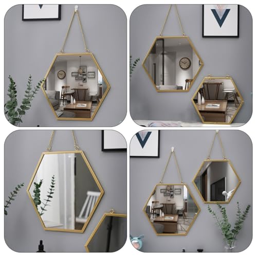 Miroir mural hexagonal en métal et verre pour salle de bain - 4
