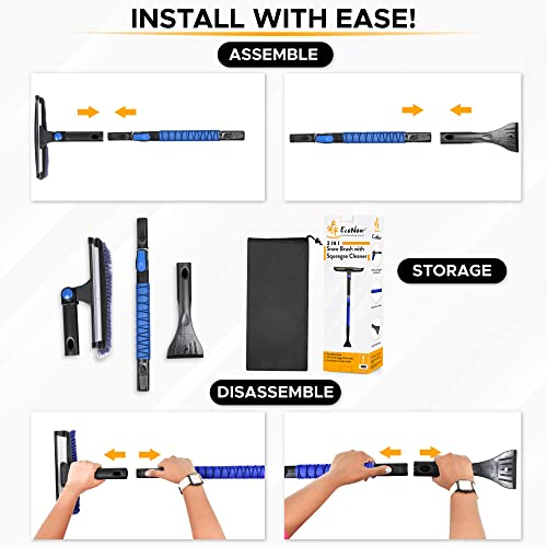 Econour 36" 3 In 1 Extendable Aluminum Snow Brush And Ice Scraper With 270° Rotatable Squeegee | Telescoping Brush For Snow Removal | Windshield Ice Scraper For Easy Cleaning | Car Winter Accessories #TOP6