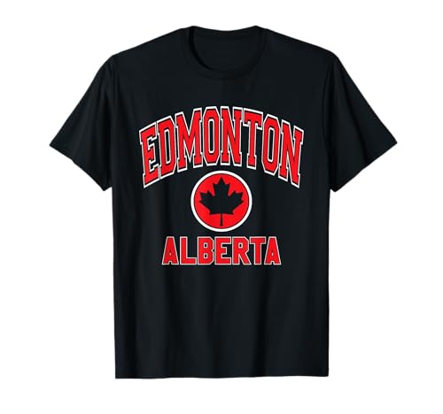 Edmonton Alberta Canada Maple Leaf Circle Red Print T-Shirt