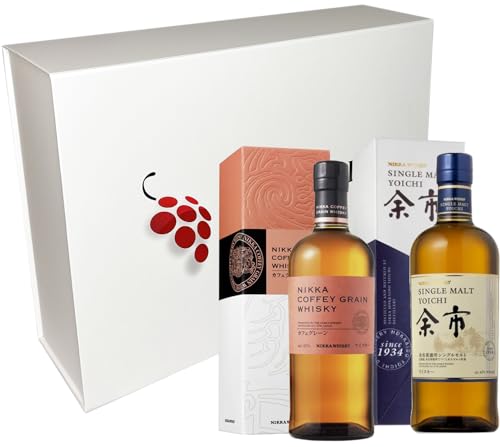 VINADDICT Caja de regalo de whisky japonés: Nikka Coffey Grain & Yoïchi Single Malt. 700 mililitros