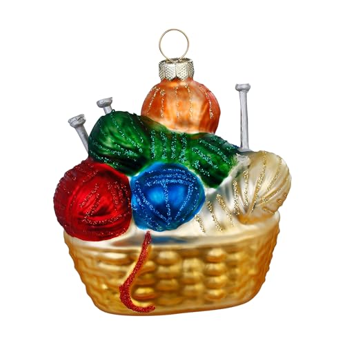 Christbaumschmuck Glas 7,7cm - Wollkorb Figur zum Aufhängen -...