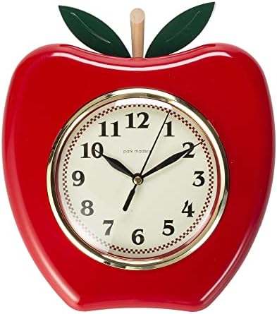 Park Madison Apple 9 Inch Quality Quartz Battery Operated 3 Dimensional Easy to Read Home/Office/Kitchen/Classroom/School Clock Classic Movement Red 13712