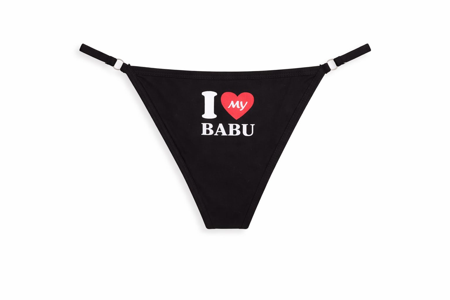 Women Adjustable Strap Thong Panty, Black, I Love My BABU Printed Design, Stretchable Fabric-image-36