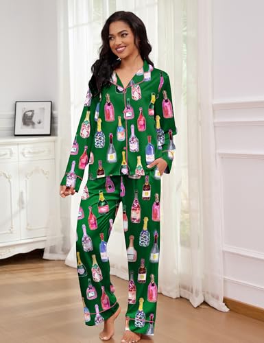 Image of SHESHOW Satin Pajamas for Women Set Long Sleeve Button Down Sleepwear 2 Piece Nightwear Women Pjs Sets Size XS-XXL