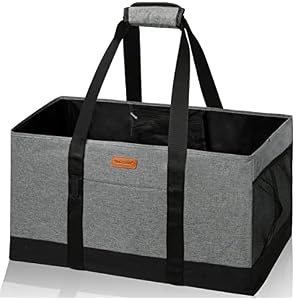 WONDAY Extra Large Foldable Grocery Tote Bag With Handles for Storage, Picnics, Beach, Pool, Laundry – Reusable Shopping Bag (Grey)