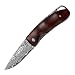 KUBEY Custom Damascus Steel Mini Gentleman Pocket Knife, Rosewood Handle, 3-Inch Closed