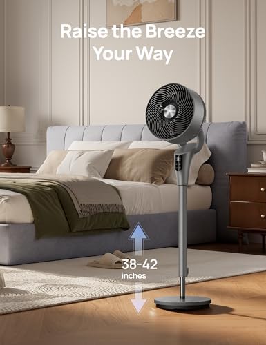 DREO Fan for Bedroom, 90° Oscillating Standing Fan, 20dB Quiet, 90ft Pedestal Fans for Room Office, DC Motor, 8+H Speeds, 3 Modes, 38-42'' Adjustable Height, Remote, 8H Timer, 105° Manual Vertical — view 7