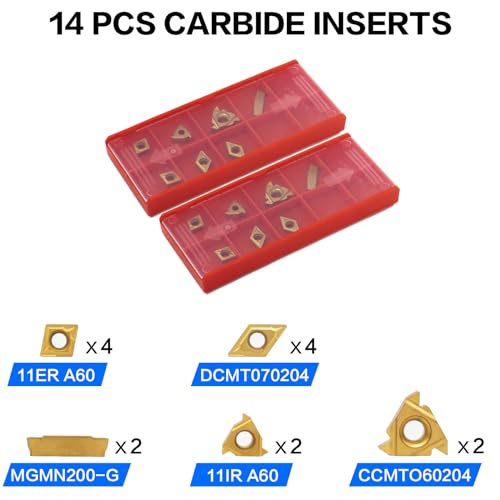 21 PCS Kit,Indexable Lathe Turning Tool,1/2" 12mm Shank,7Pcs Metal Lathe Cutting Holder with 14Pcs Carbide Turning Inserts,Carbide Lathe Turning Tools for Turning Grooving Threading Boring by ZiBeiLe - Image 3