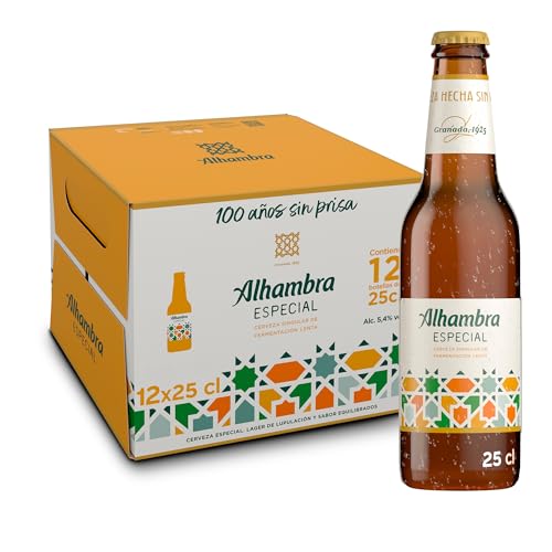 Alhambra Especial, Pack 12 Botellas x 25cl, Cerveza Especial de Fermentación Lenta, 5.4% Volumen Alcohol