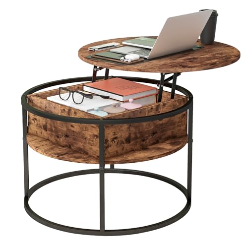 HOJINLINERO Couchtisch Rund Höhenverstellbar,Wohnzimmertisch mit Verstecktem Stauraum,Couchtisch mit Hebeplatte,Couchtische,Couch Tisch,Kaffeetisch,Holz für Wohnzimmer,Büro – Bild 4