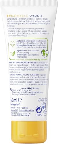 NIVEA SUN Sonnenschutz LSF 50+, parfümfreie Gesichtscreme für empfindliche Haut, atmungsaktive Sonnencreme mit 98% UVB-Schutz, Breathable UV Gesicht Sensitiv (40 ml)
