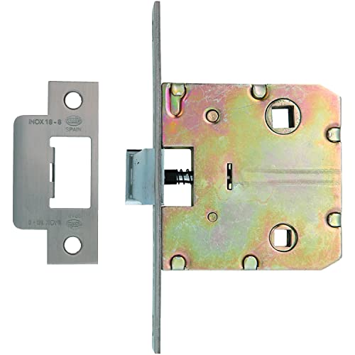 Amig - Picaporte Unificado Mod.2100 para Puertas de Madera de Paso a Baños, Cocinas o Habitaciones - Cierre de Embutir de Acero Inoxidable - De Entrada 50 mm - Frente en Canto Cuadrado