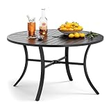 PHI VILLA Outdoor Round Dining Table for 4, 42' Large Metal Wrought Iron Table with Umbrella Hole, All Weather Dining Furniture for Patio, Deck, Yard, Porch - Black