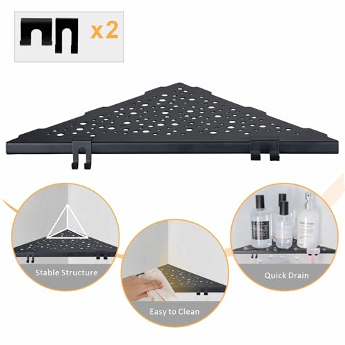 WELLUP Shower Shelf with 4 Hooks,10" Matte Black Corner Shower Shelf 2 Pack by WELLUP - Used condition - Image 5