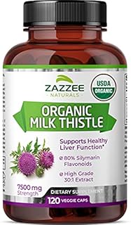 Zazzee USDA Organic Milk Thistle Extract Capsules, 120 Vegan Capsules, 7500 mg Strength, 80% Silymarin Flavonoids, Potent 30:1 Extract, USDA Certified Organic, Vegan, Non-GMO and All-Natural