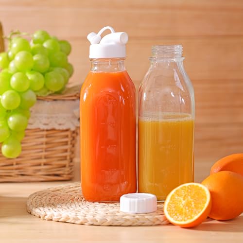 Image of CUCUMI Moretoes 32 Oz Glass Milk Bottle with Reusable Strong Airtight Screw Lid, Reusable Glass Juice Bottles, Water Jug Breast Milk Pitcher, Buttermilk, Nut, Juice, Syrup, Coffee Creamer (2 Pack)
