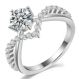 The sparkle sign Precision-Cut Zircon Ring, 1-Carat Women's Fashion Halo Ring, 925 Sterling Silver Plated Promise Ring, Size 5, Women's Birthday Gift, Date Night, Engagement