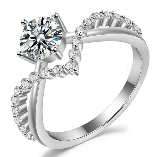 The sparkle sign Precision-Cut Zircon Ring, 1-Carat Women's Fashion Halo Ring, 925 Sterling Silver Plated Promise Ring, Size 5, Women's Birthday Gift, Date Night, Engagement