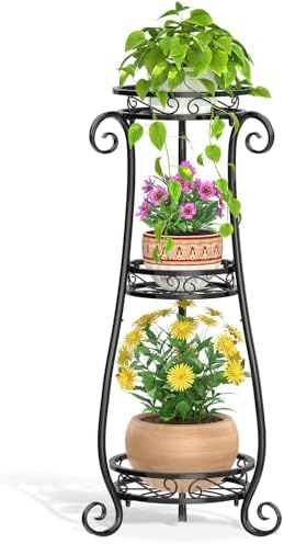 LASZOLA 3 Tier Black Metal Plant Stand for Multiple Large Planter...