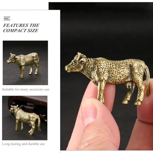 Abaodam 真鍮製の美しい牛の卓上装飾品 ゴールドのヴィンテージ風デスクトップ飾り 家庭用インテリアに最適な牛の像飾り [4]