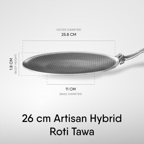 Image of Stahl Artisan Hybrid 26 cm Roti Tawa 4 mm Thick | Triply Stainless Steel Tawa with Honeycomb Structured Stick Resistant Layer | Scratch Resistant Roti Tawa Compatible with Induction & Gas Stove